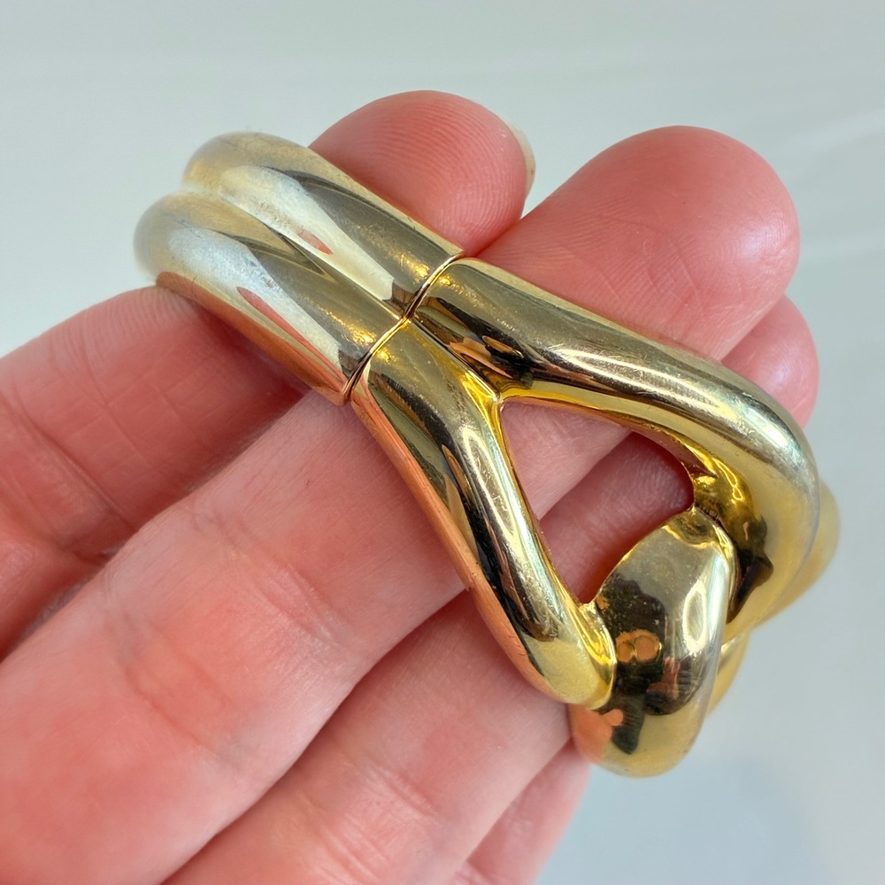 Vintage Gold Tone Clamper Bracelet Chunky Hinged Bangle Statement Jewelry - Picture 9 of 9